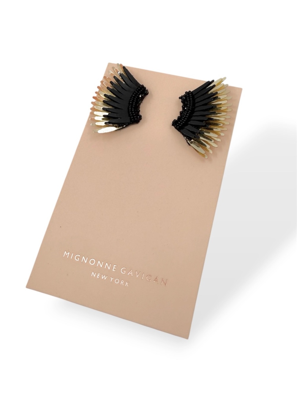 Mignonne Gavigan Mini Madeline Beaded Sequin Wing Earrings Black Gold